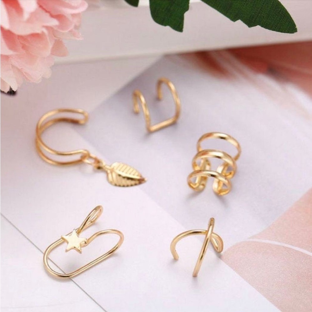 Set of 5 Earring Cuffs - Rose GOLD
